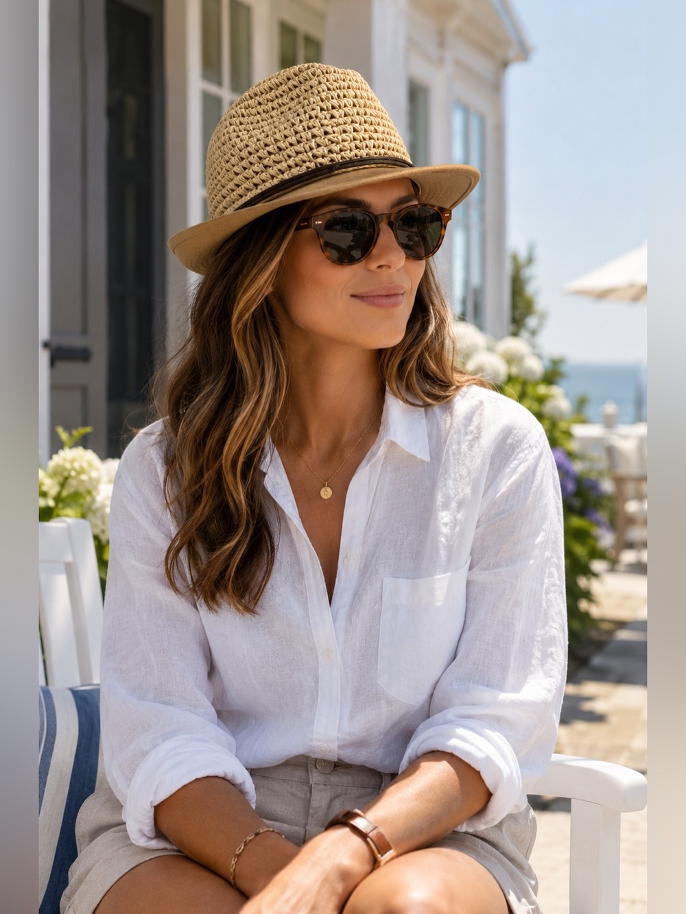 REI Woven Paper Fedora Sun Hat Taupe Cotton Linen Brim Brown Leather Rope Trim